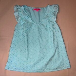 Lilly Pulitzer Lina Eyelet Top in Surf Blue Neon Sunburst Eyelet XS